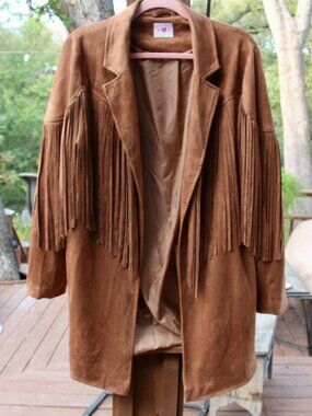 Ladies camel faux suede fringe coat size large